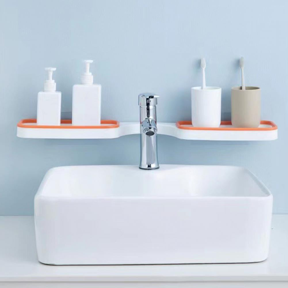 Suport baie dublu autoadeziv rotativ 180° | Organizator perete fara gaurire 33x11x3cm | Etajera moderna pentru accesorii dus
