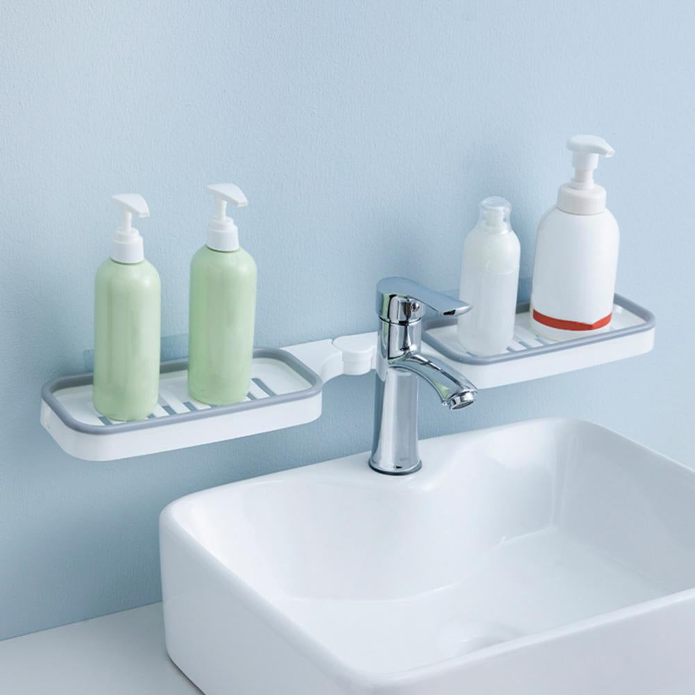 Suport baie dublu autoadeziv rotativ 180° | Organizator perete fara gaurire 33x11x3cm | Etajera moderna pentru accesorii dus