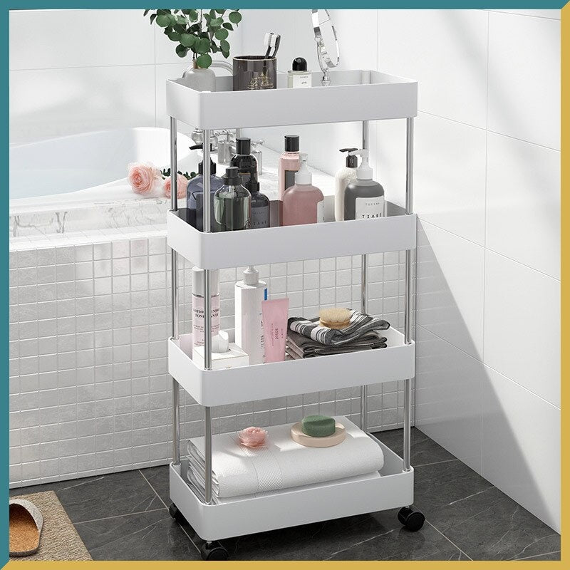 Carucior organizator slim portabil cu 4 rafturi, alb, 39 x 12.5 x 86 cm