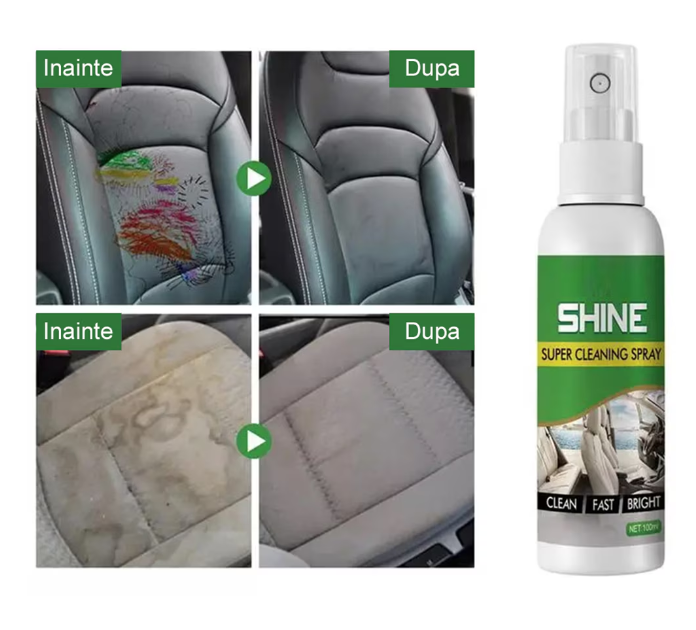 Spray Profesional Pentru Curatare Interior Auto Shine, Pentru Curatare Scaune, Bord, Piele, Plastic, Textil, Potrivit Pentru Orice Tip De Masina, 100 ML