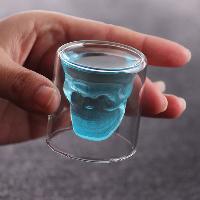 Set de 4 Pahare Shot Craniu Hot&Cool 75 ml - Pahare Termo cu Perete Dublu