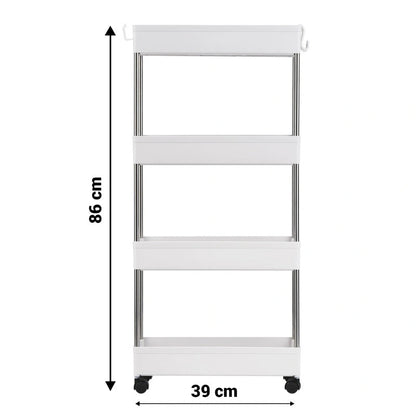 Carucior organizator slim portabil cu 4 rafturi, alb, 39 x 12.5 x 86 cm