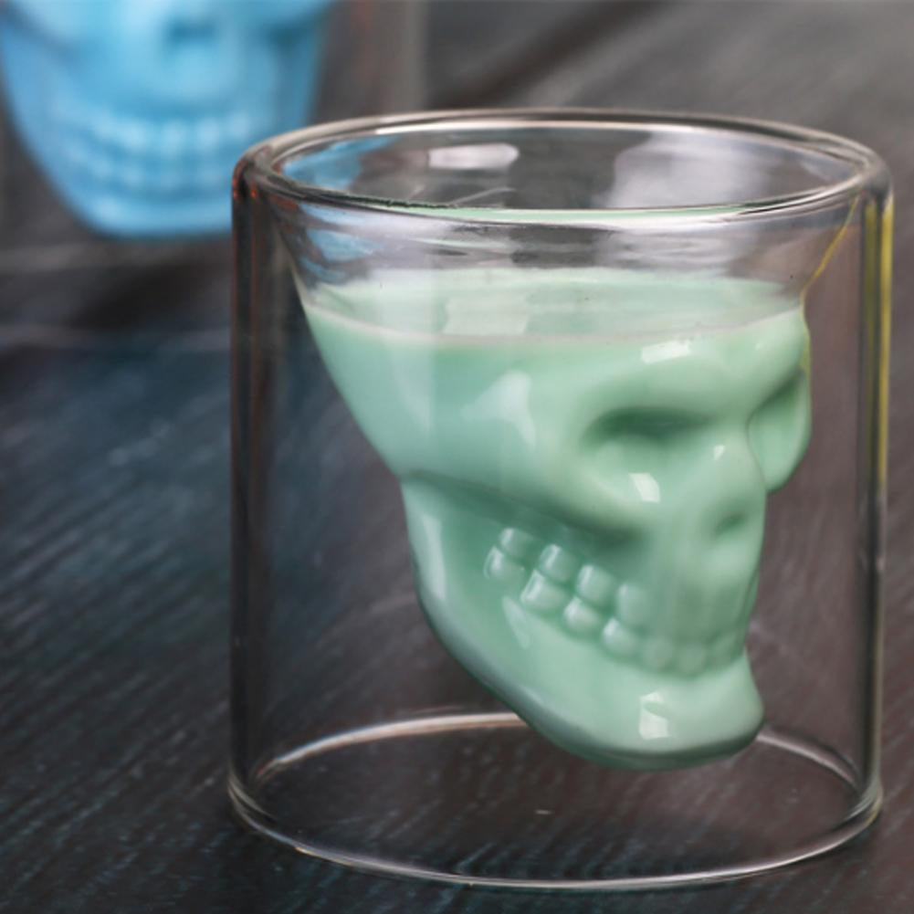 Set de 4 Pahare Shot Craniu Hot&Cool 75 ml - Pahare Termo cu Perete Dublu