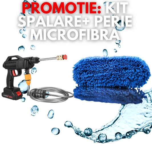 PROMOTIE: KIT Aparat de spalat cu presiune de 48V cu rezervor pentru detergent+ Perie de curatare auto din microfibra super moale cu maner reglabil
