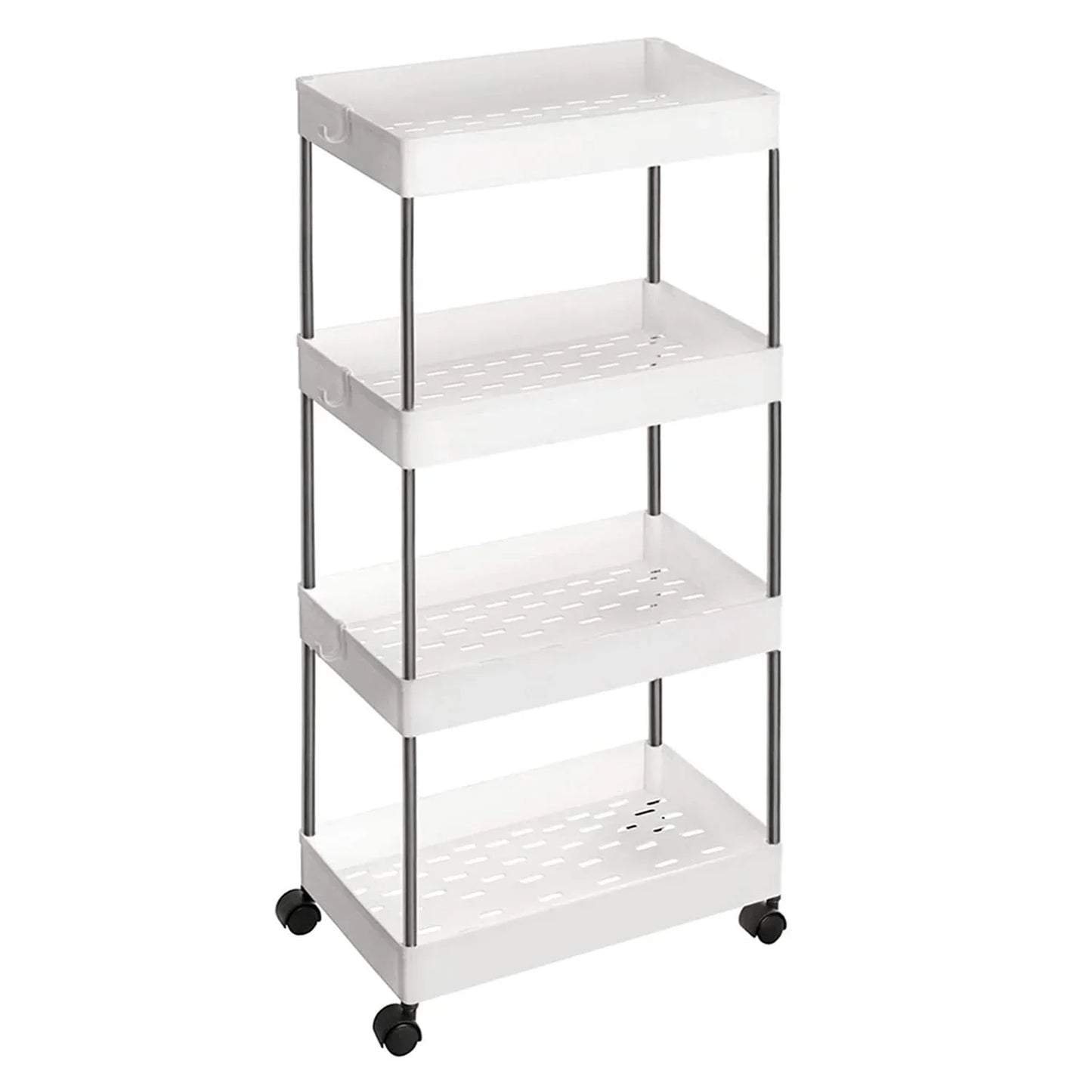 Carucior organizator slim portabil cu 4 rafturi, alb, 39 x 12.5 x 86 cm