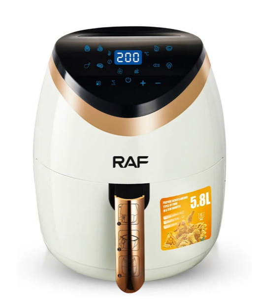 Friteuza Air Fryer RAF, 5.8L, Afisaj cu Touchscreen, 2400 W, Circulatie Aer 360°, Alb