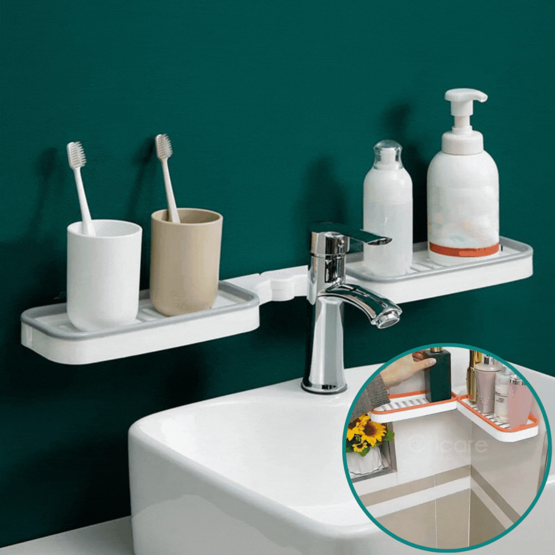 Suport baie dublu autoadeziv rotativ 180° | Organizator perete fara gaurire 33x11x3cm | Etajera moderna pentru accesorii dus