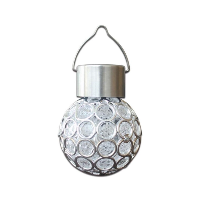 Lampa solara decorativa tip glob din PP si otel, cu agatatoare, IP44, culori schimbatoare