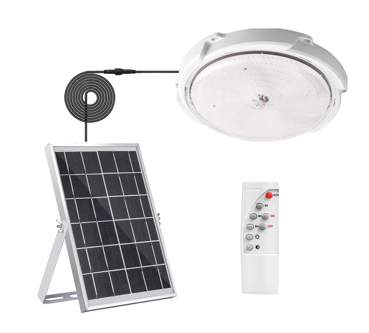 Plafoniera solara 100-200W, diametru 240mm, cu telecomanda, control inteligent, IP65, Alb