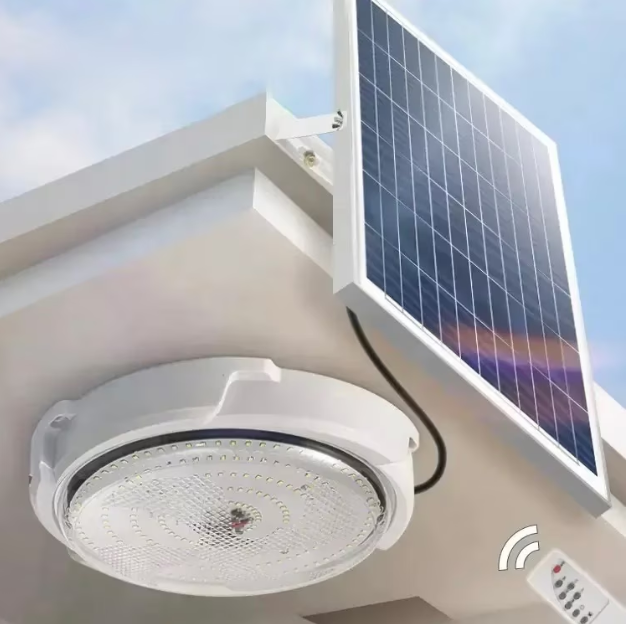 Plafoniera solara 100-200W, diametru 240mm, cu telecomanda, control inteligent, IP65, Alb